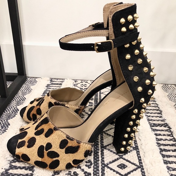 Zara Shoes - Zara gold stud leopard block heel 6